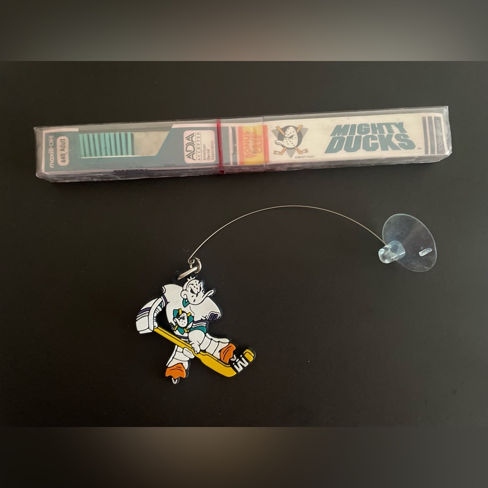 Vintage Hockey Mighty Ducks Toothbrush and Ornament Set